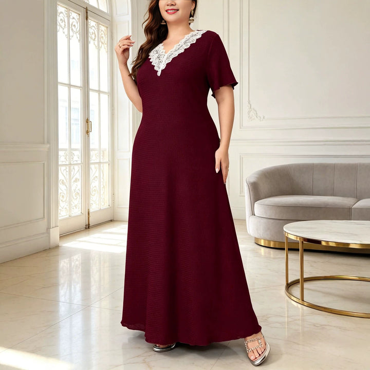 Lace V-neck Simple Solid Color A-line Dress
