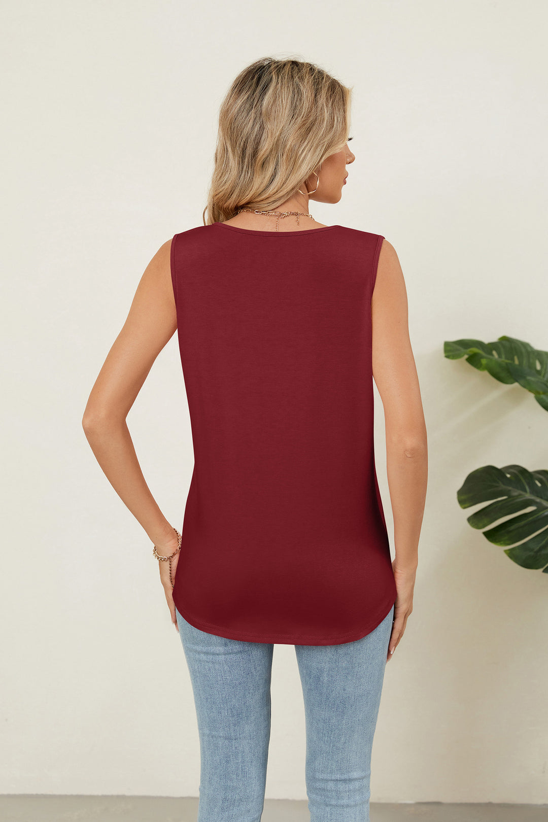 Solid color crew neck loose sleeveless T-shirt vest