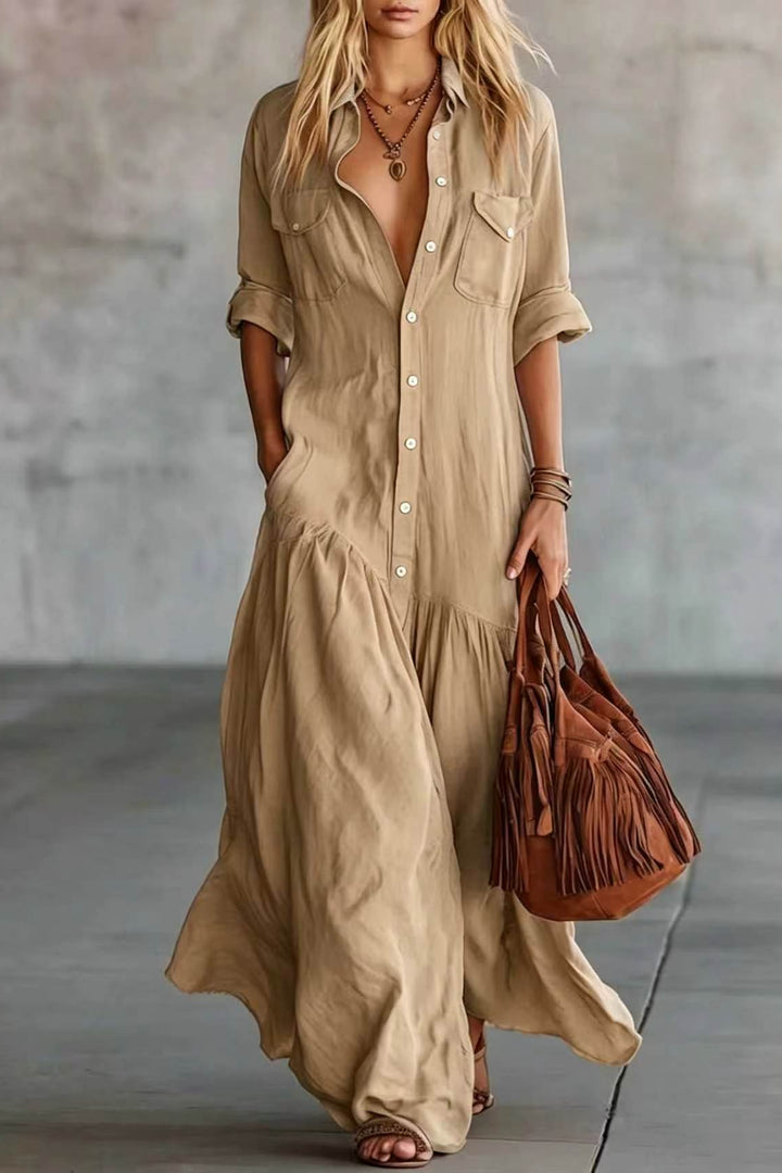 Tiered Pocket Shirt Maxi Dress