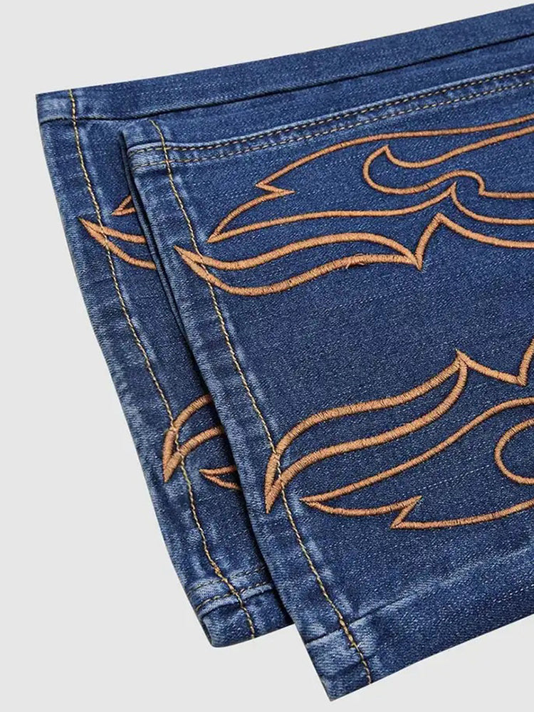 Beaded Embroidered Stretch Slight Flared Slim Fit Jeans
