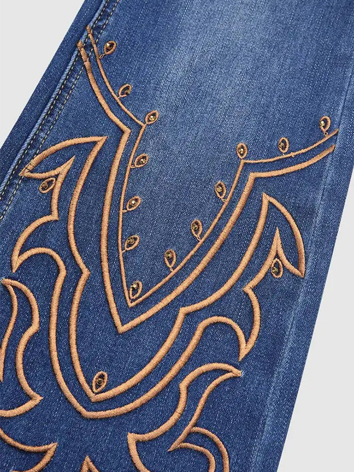 Beaded Embroidered Stretch Slight Flared Slim Fit Jeans