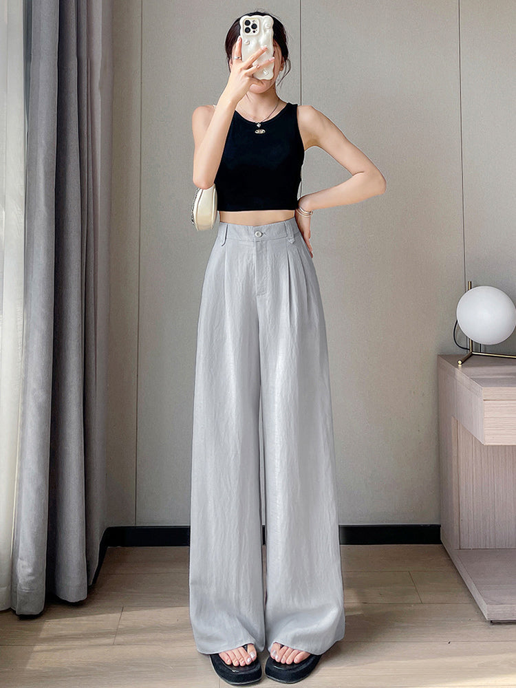 Women‘s Elegant Thin Half-Elastic Waist Zipper Pants