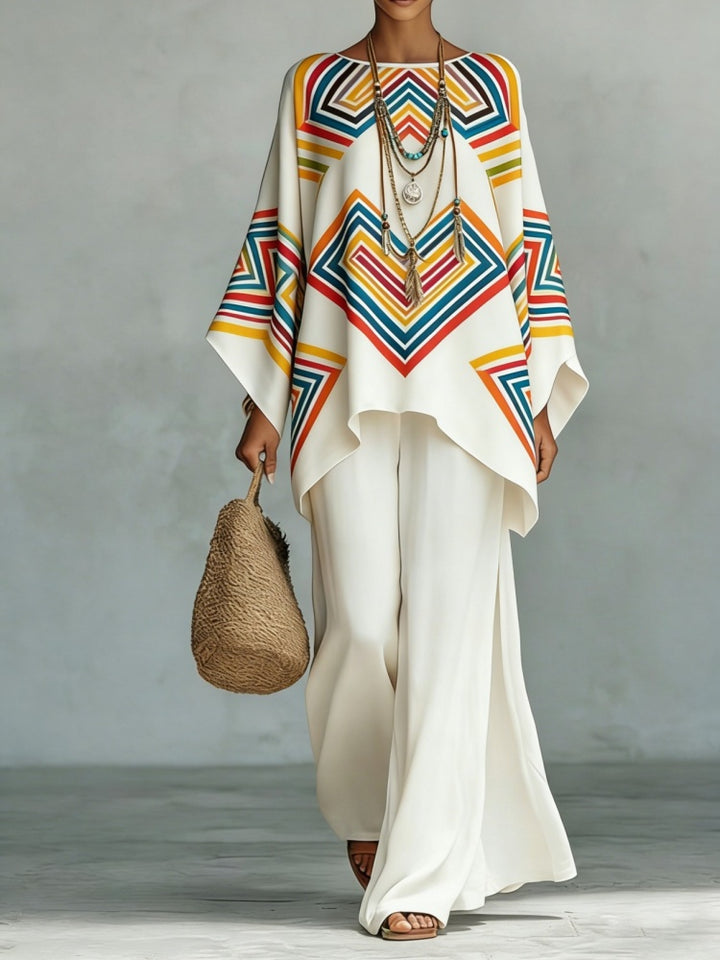 Boho Printed Tunic and Wide-Leg Pants Set