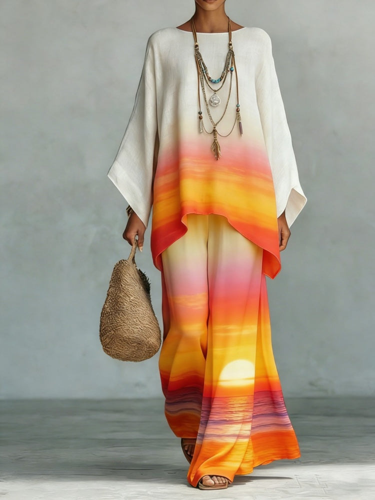 Boho Printed Tunic and Wide-Leg Pants Set