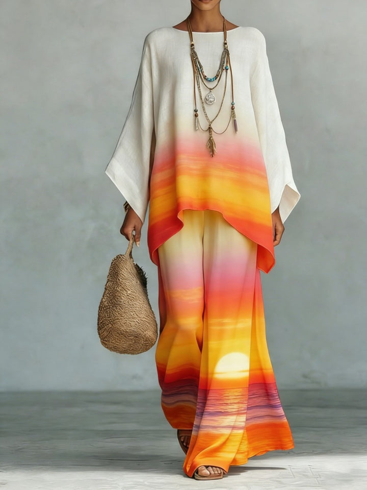 Boho Printed Tunic and Wide-Leg Pants Set