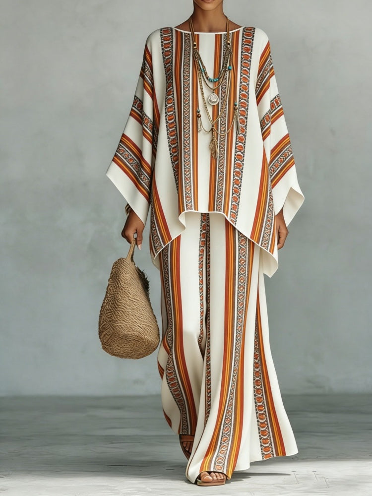 Boho Printed Tunic and Wide-Leg Pants Set