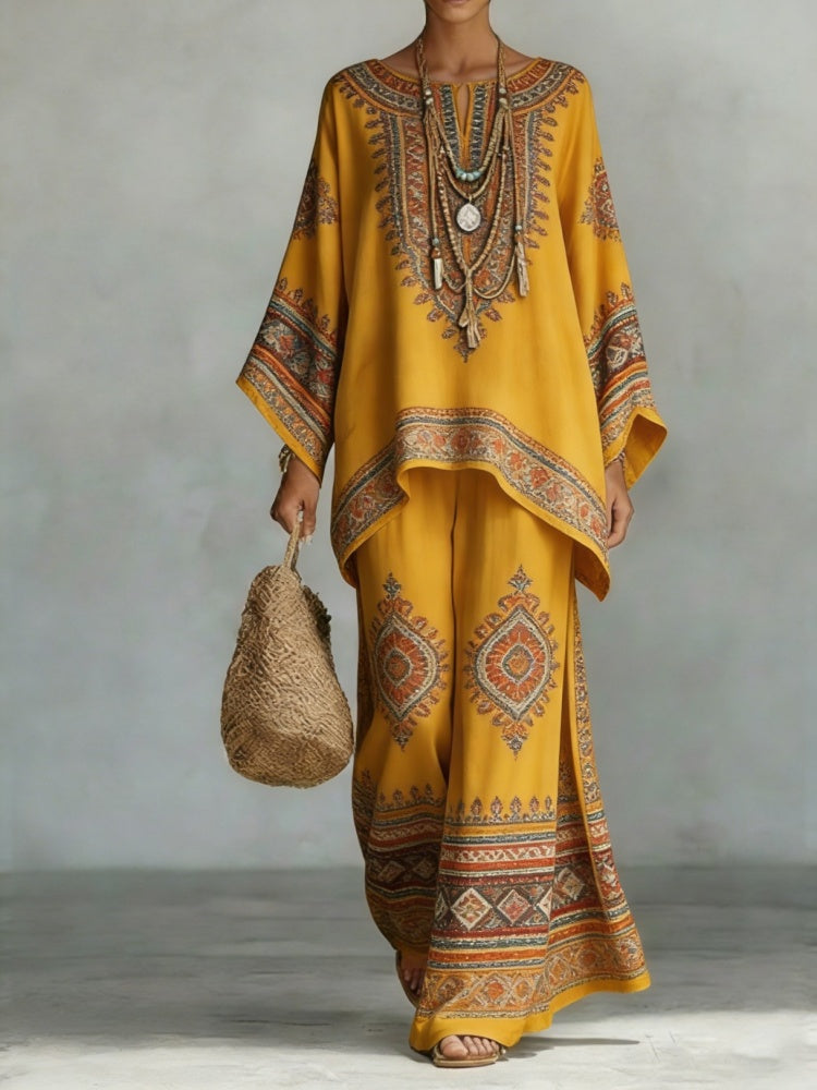 Boho Printed Tunic and Wide-Leg Pants Set