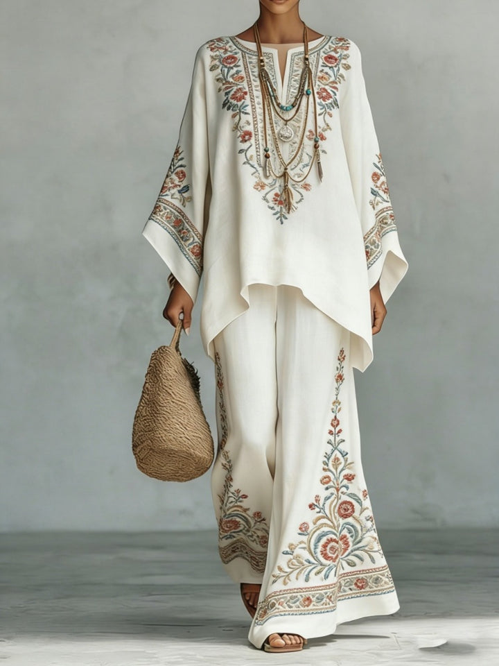 Boho Printed Tunic and Wide-Leg Pants Set