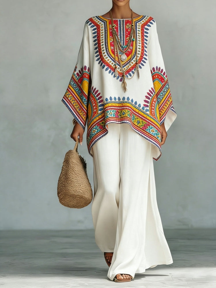 Boho Printed Tunic and Wide-Leg Pants Set