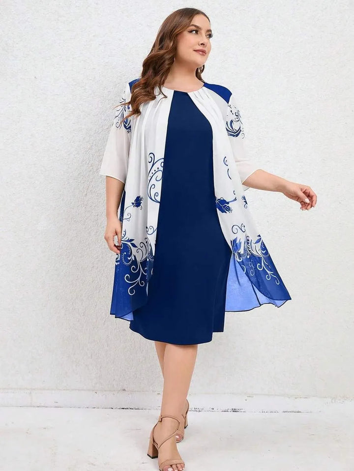 Printed round neck loose slimming casual plus size dress