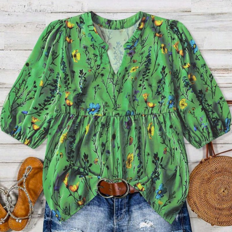 Casual Puff Sleeve Tunic Top