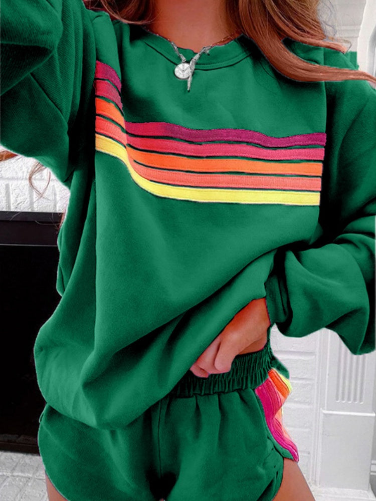 Rainbow Stripe Oversized Sweatshirt &amp; Shorts Loungewear Set
