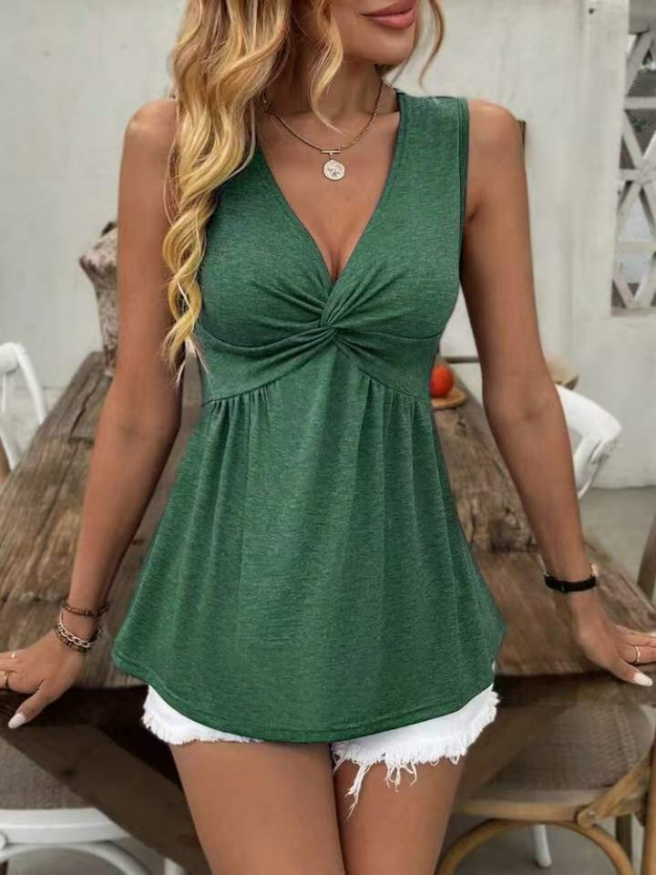 Twist-Front V-Neck Sleeveless A-Line Tank Top