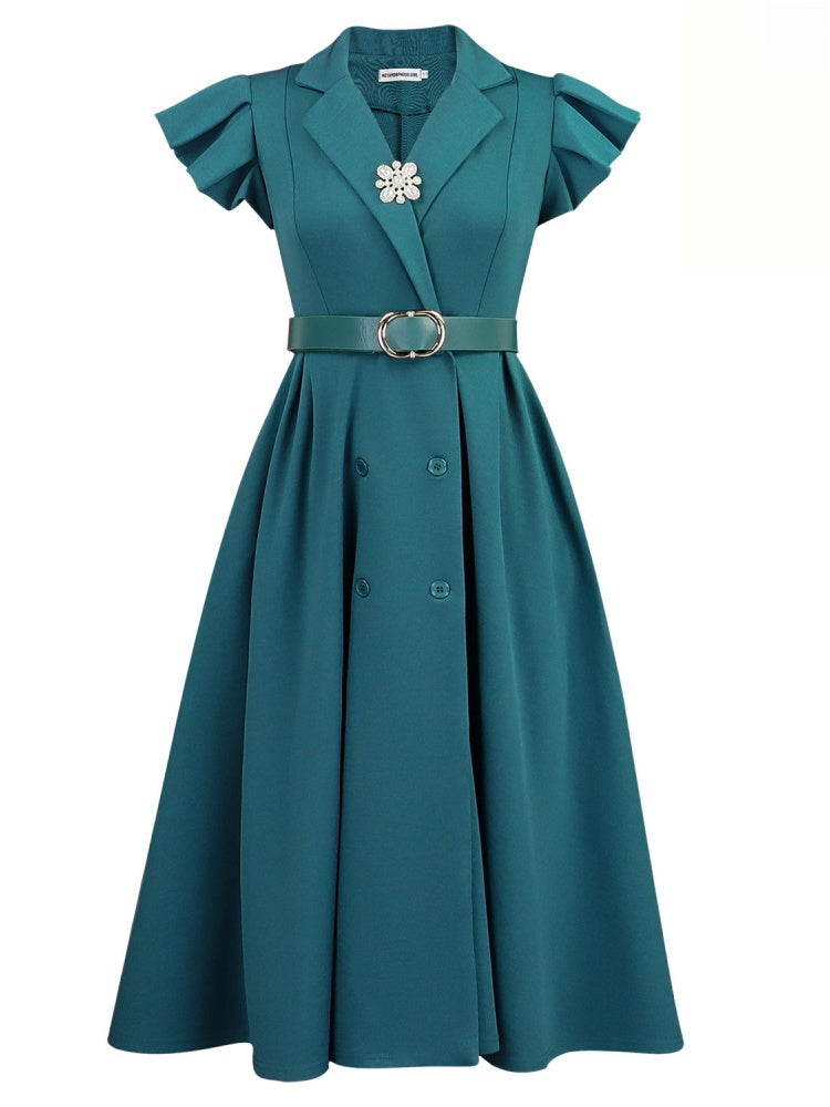 Tailored Blazer-Style Midi Dress with Belt