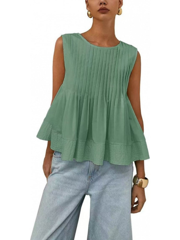 Pleated Sleeveless Peplum Blouse