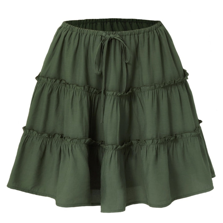 Tiered Ruffle Mini Skirt - High-Waisted Drawstring Flowy Skirt