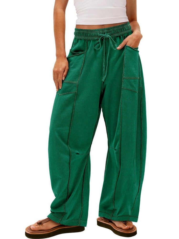 Elastic Waist Contrast Stitch Wide Leg Pants