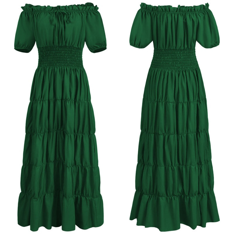 Off Shoulder Puff Sleeve Smocked Tiered Maxi Dress