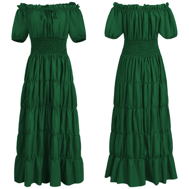 Off Shoulder Puff Sleeve Smocked Tiered Maxi Dress