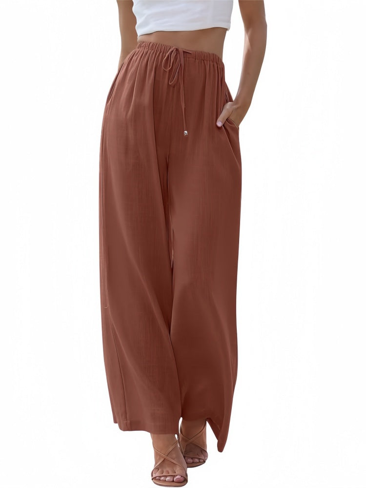 Drawstring Elastic Waist Wide Leg Pants