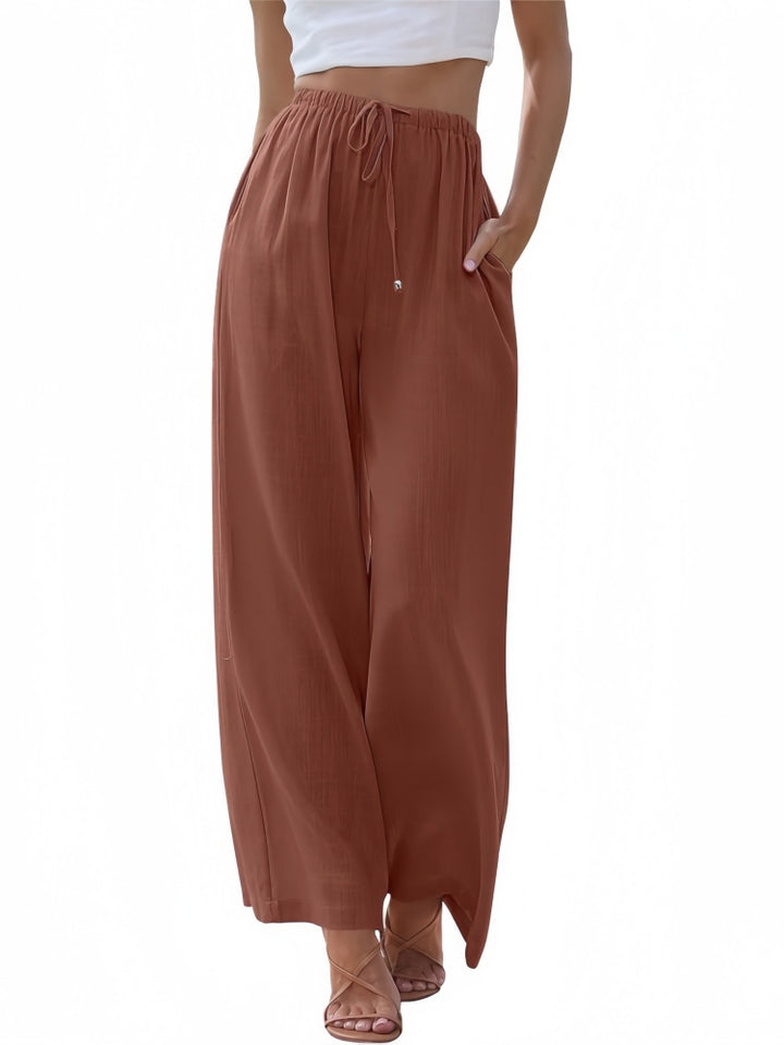 Drawstring Elastic Waist Wide Leg Pants