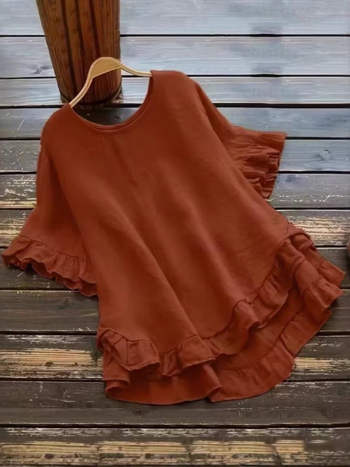 Casual Round Neck Short Sleeve Flowy Top