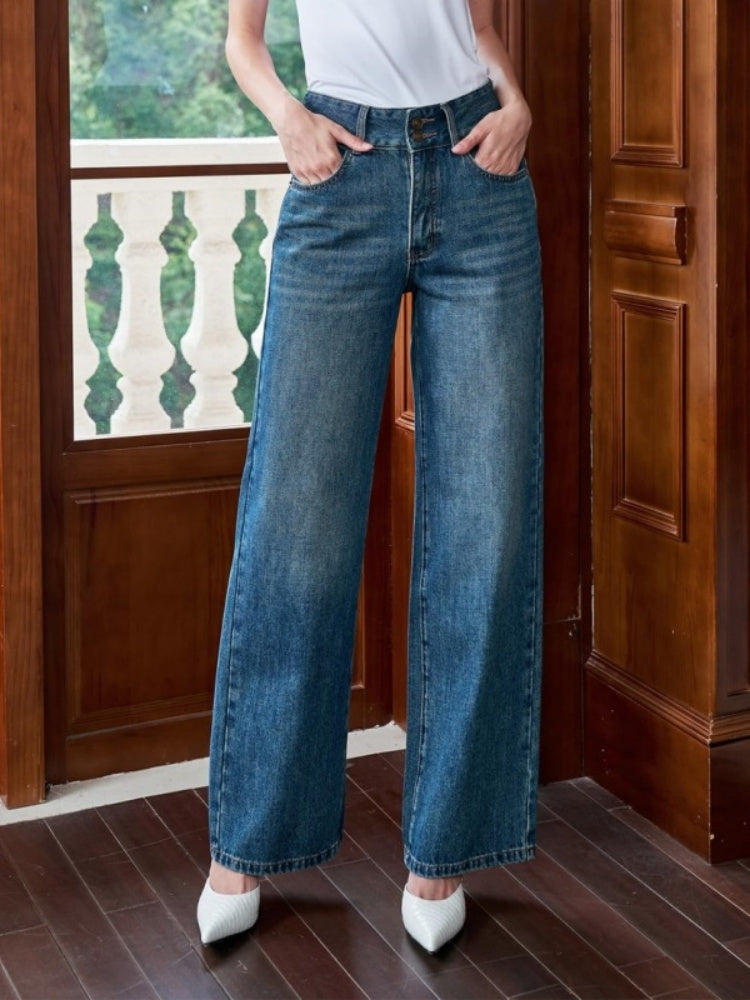 Ultra High Waist Medium Stretch Wide Leg Full Length Denim Jeans
