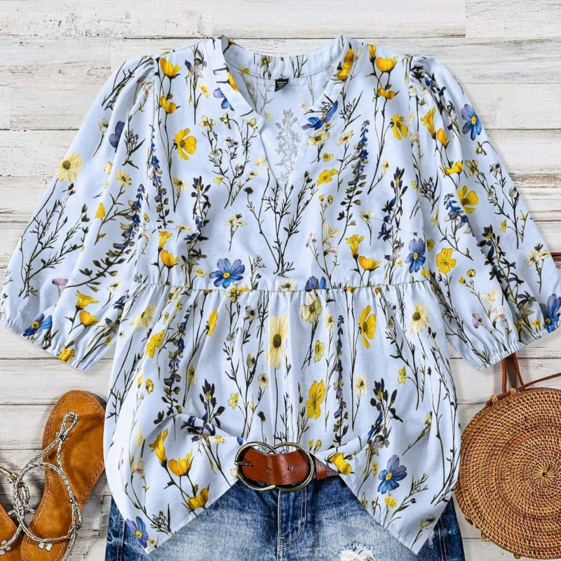 Casual Puff Sleeve Tunic Top