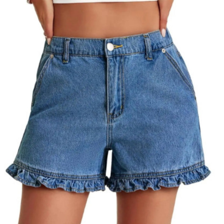 Ruffle Hem Denim Shorts