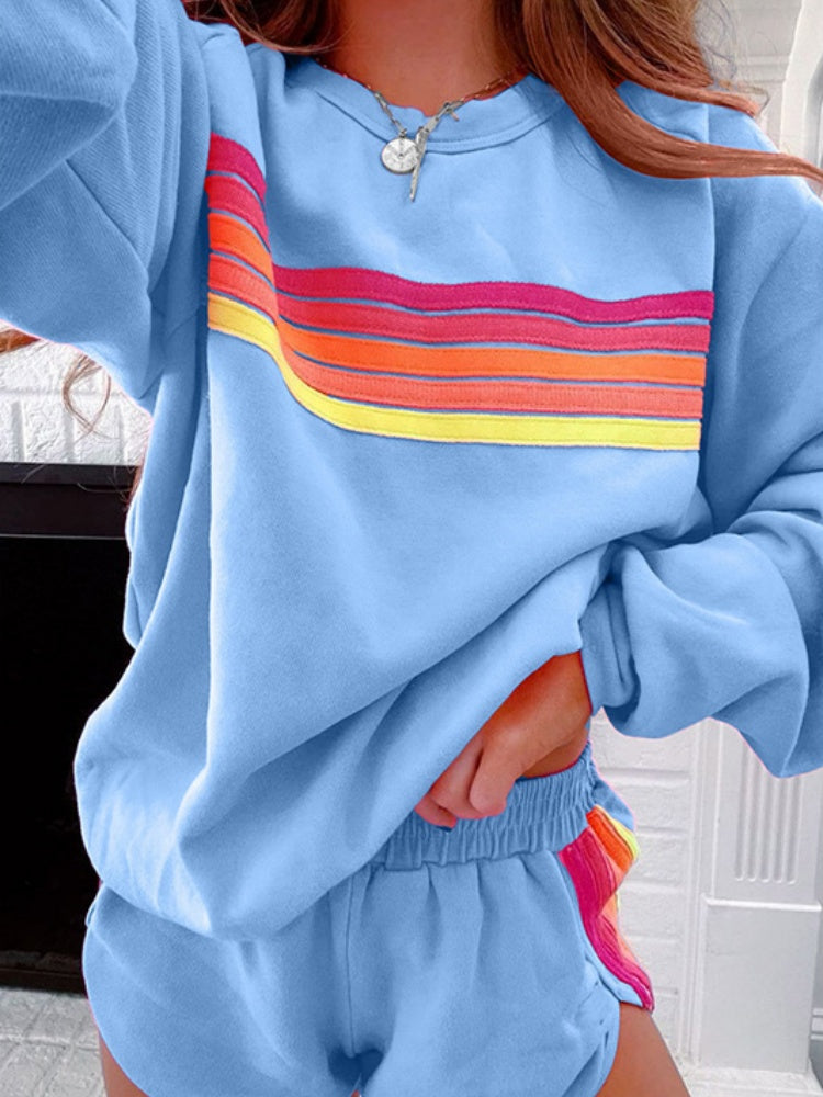 Rainbow Stripe Oversized Sweatshirt &amp; Shorts Loungewear Set