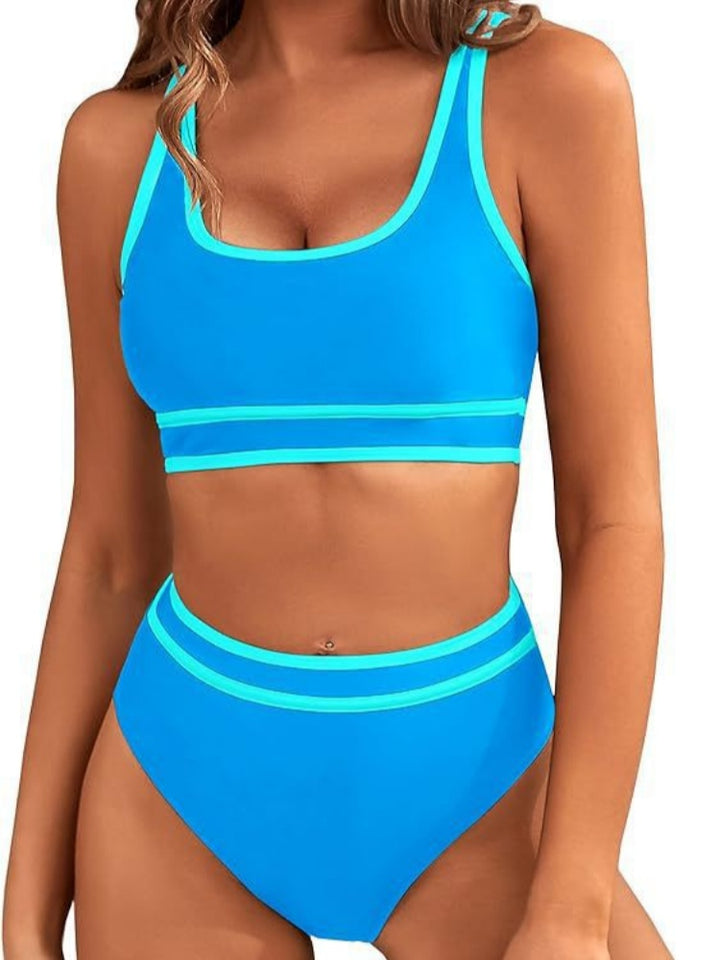 Contrast Trim Stripe High Waisted Bikini Set