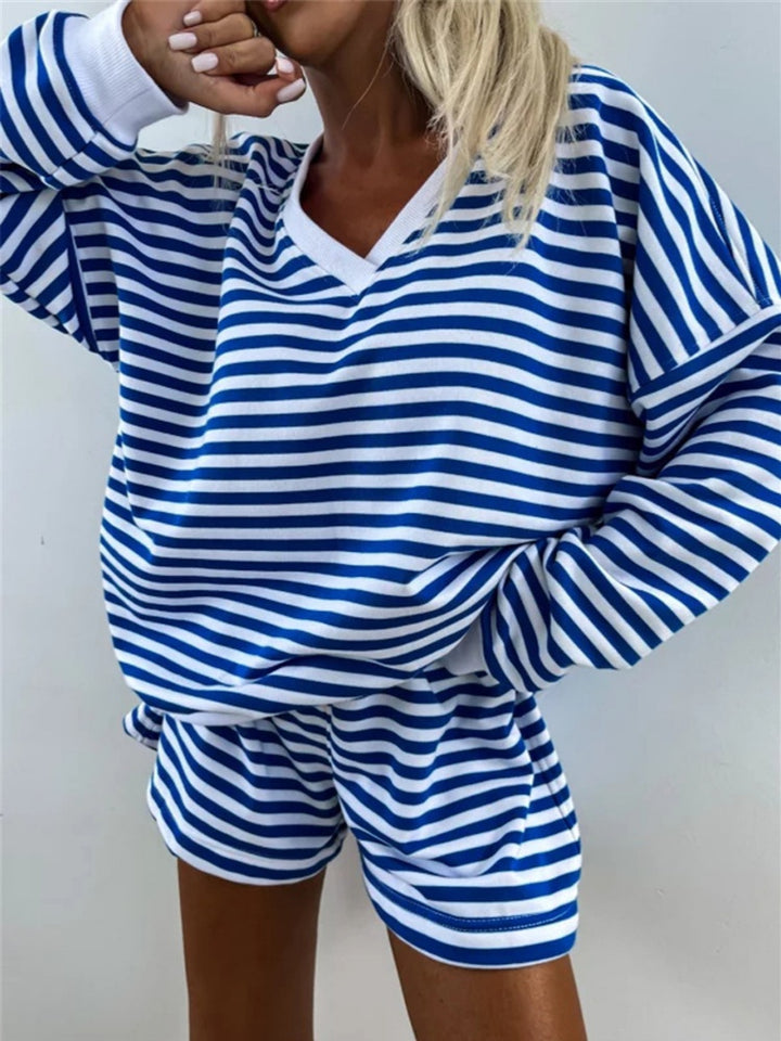 Striped V-Neck Loungewear Set