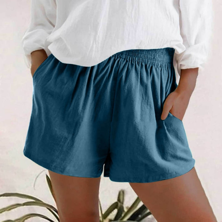 High Waisted Elastic Waist Linen Blend Shorts