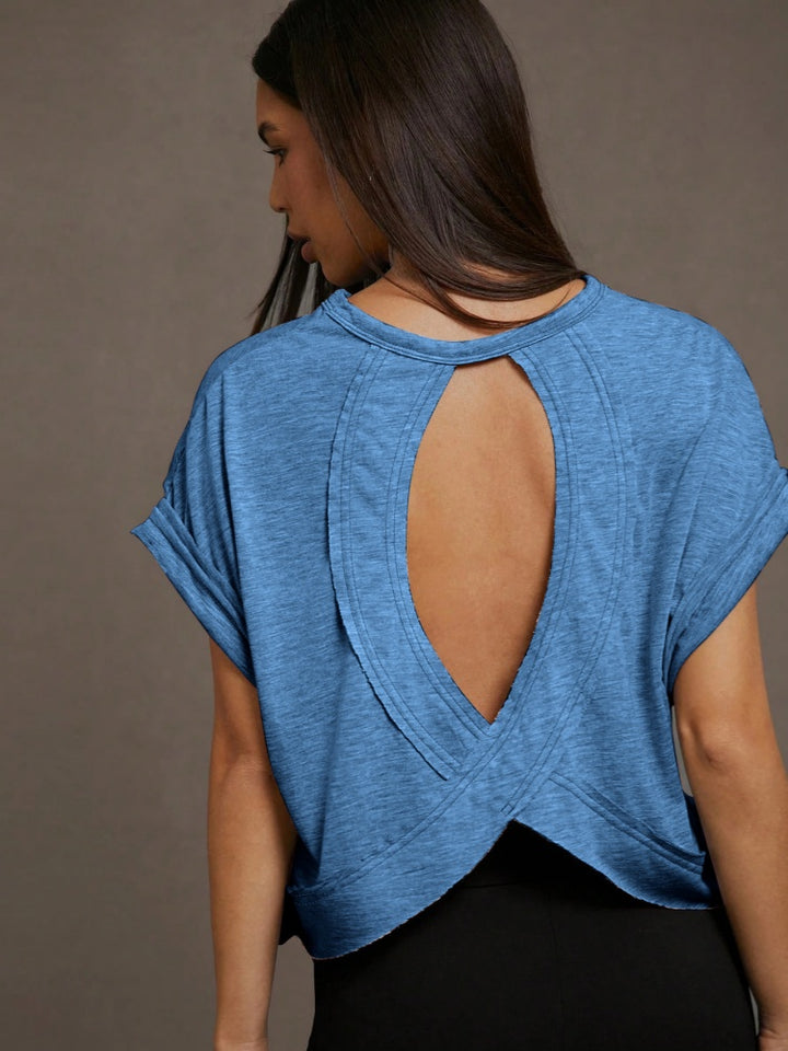 Short Sleeve Criss Cross Open Back Crop Top