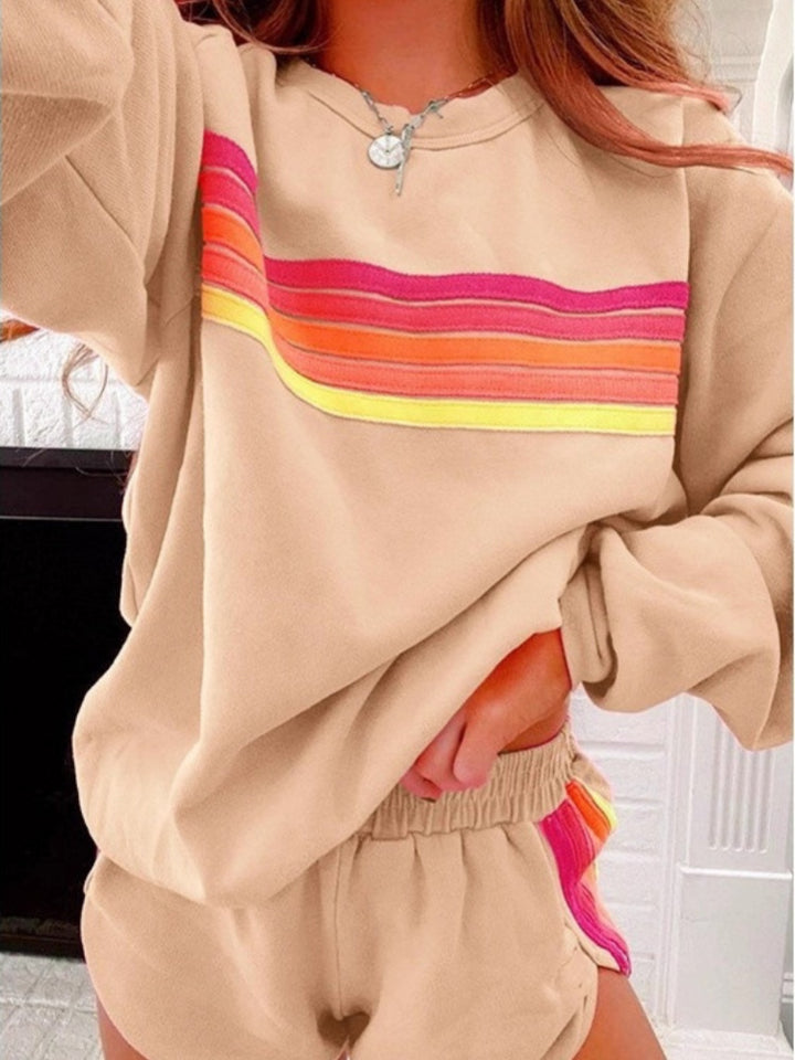 Rainbow Stripe Oversized Sweatshirt &amp; Shorts Loungewear Set