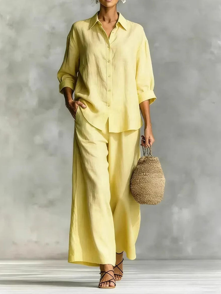 Shirt and wide-leg trousers set