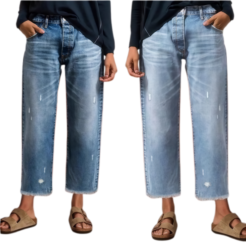 Fringe-trimmed stretch straight leg cropped jeans
