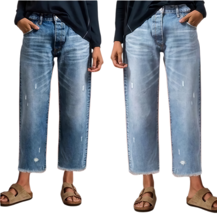 Fringe-trimmed stretch straight leg cropped jeans