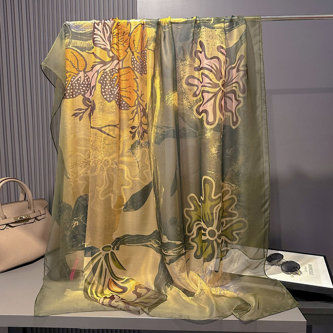 Sheer Artistic Floral Long Scarf Shawl