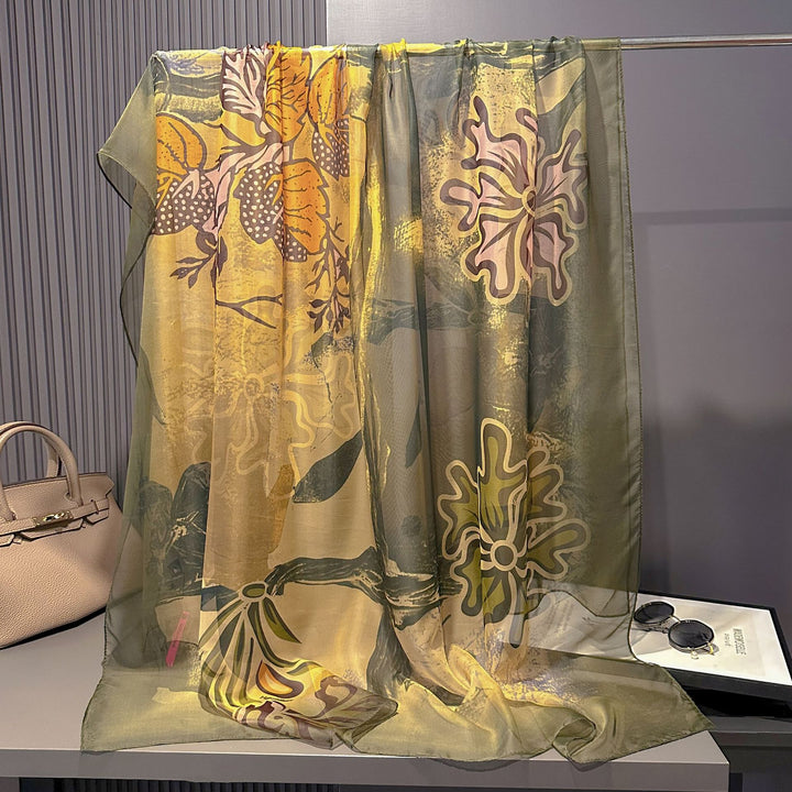 Sheer Artistic Floral Long Scarf Shawl