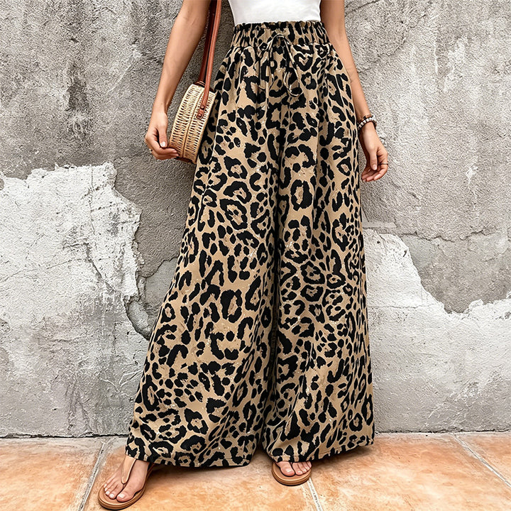 Leopard print loose-fitting wide-leg pants