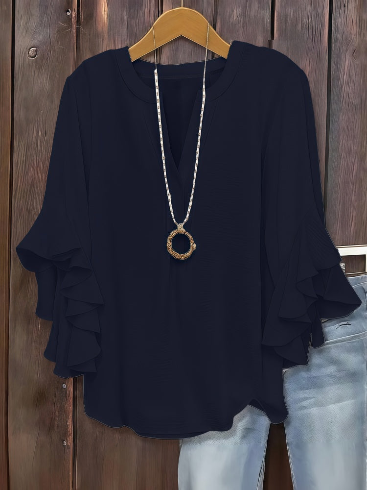 Three-quarter sleeve V-neck top