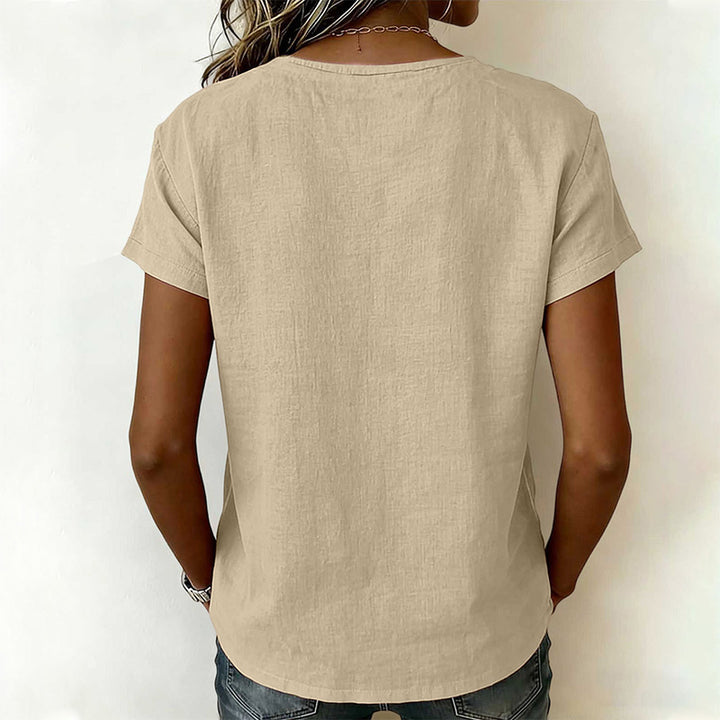 100% Cotton Casual Loose Lace Collar Short-Sleeved Top