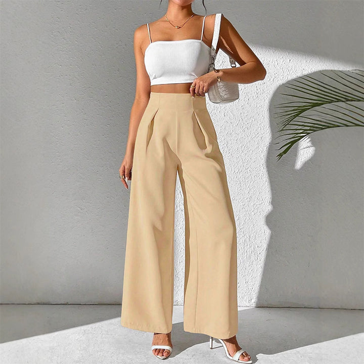 New solid color high-waisted wide-leg suit pants