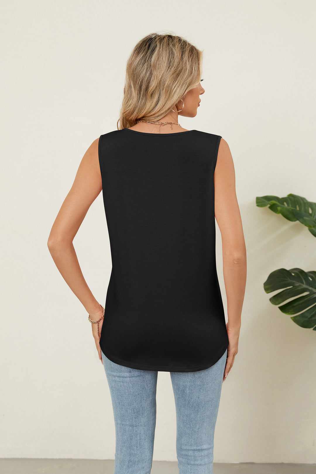 Solid color crew neck loose sleeveless T-shirt vest