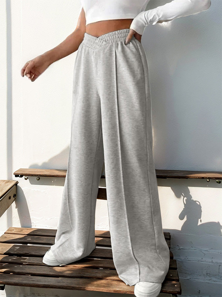 Casual and minimalist style high-waisted solid color wide-leg pants