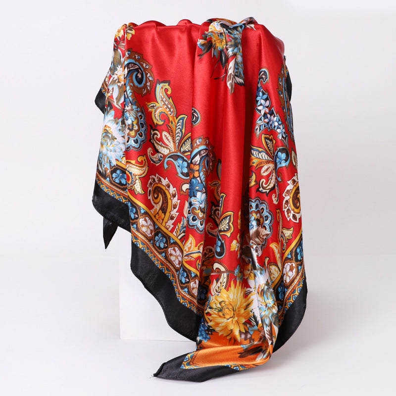 Floral Print Square Satin Scarf