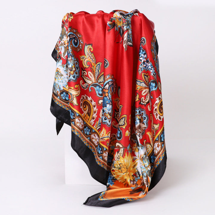 Floral Print Square Satin Scarf