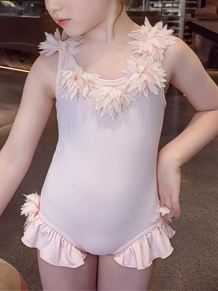 Girls Floral One-Piece Swimsuit –Cute Ruffle Kids Swimwear