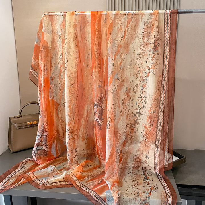 Sheer Artistic Floral Long Scarf Shawl